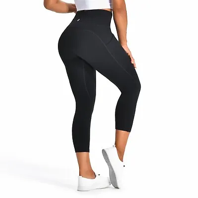 Women‘s Cropped High Waist Yoga Legging Tummy Control Workout Pants With Pockets • $11.49