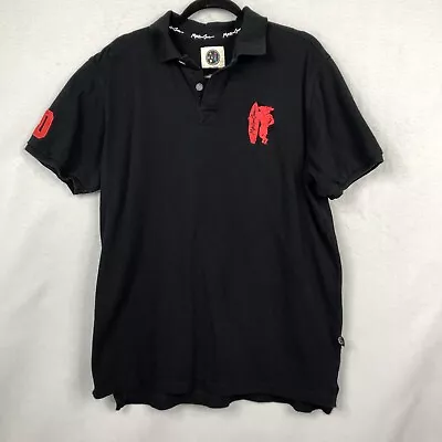 Vintage Maui & Sons Polo Shirt Mens 2XL XXL Black Red  Spell Out Surfing Shark • $19.78