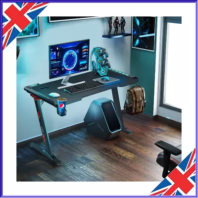 LED Ergonomic Gaming Desk Computer Table With Cup Holder Cable Management Bjsls • £75.99