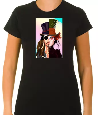 Mad Hatter Johnny Depp Jack Sparrow Women's 3/4 Short Sleeve T-Shirt F500 • £10.71