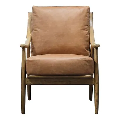 Mid-Century Danish Style Oak And Leather Armchair Tan • £772.20