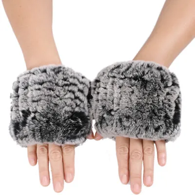 Rex Rabbit Fur Knitted Women's Fingerless Gloves Mittens Real Fur Wrist Warmer • $19.99