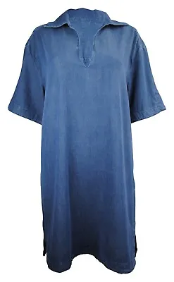 Womens H&M Denim V Neck Tunic Dress Short Sleeve Indigo Plus Size 10 To 28 • £12.97