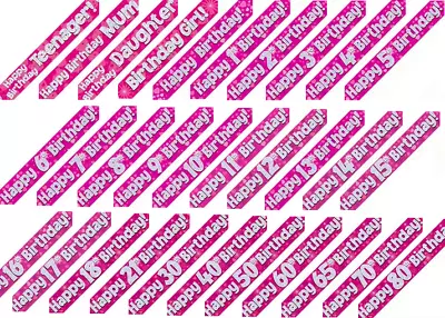 9ft Happy Birthday Pink Silver Holographic Hearts Foil Banner Party Decoration • £1.88