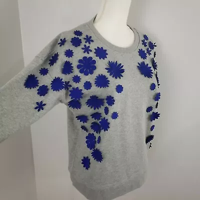 J Crew Womens Gray Sweatshirt Sweater With Royal Blue Flowers Size S • $29.99