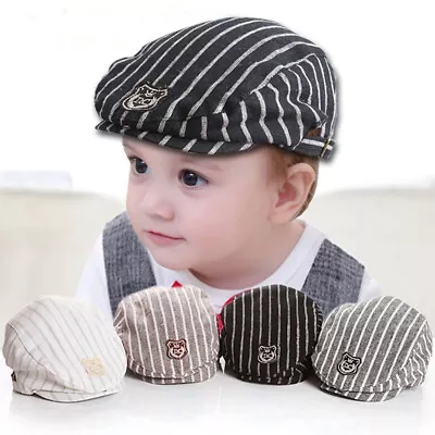 Baby Boys Girls Herringbone Flat Cap Vintage Newsboy Cabbie Drivers Hat 6-18M • £6.88