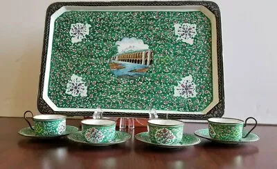 Minakari Tray & Four Turkish Coffee Cups & Saucers Decorative Vintage • $280