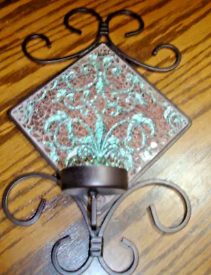 ELEMENTS Mosaic Crackle~Metal Brown Scroll Wall Candle Sconce 11  X 7.25     816 • $17.99