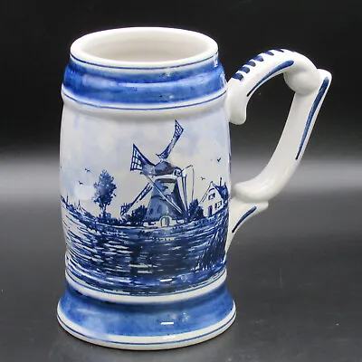 Delft Blauw Stein Hand Painted Tankard  Windmill & Farm Floral & Trim Detail • $12.95