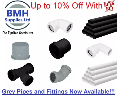 £1.55 • Buy 32mm, 40mm, Push Fit Waste Pipe & Fittings 1M Lengths Black, White & Grey Bulk!!