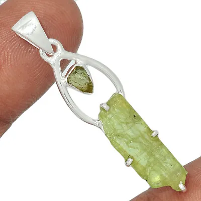 Natural Green Kyanite Rough & Moldavite 925 Silver Pendant YS2 CP24371 • $31.99