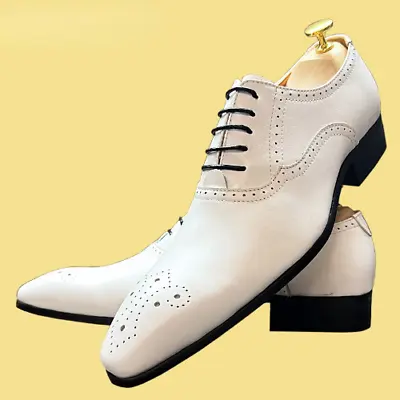 Men's Oxford Shoes White Black Brock Luxury Dress Office Business Wedding Shoes • $132.42