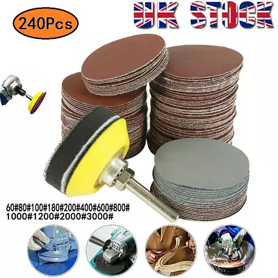 £10.49 • Buy 240x 50mm 2'' Sanding Discs Pad Kit For Drill Grinder Rotary Tools + Backing Pad