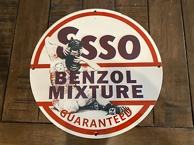 Vintage Esso Benzol Mixture Pinup Porcelain Sign • $64.99