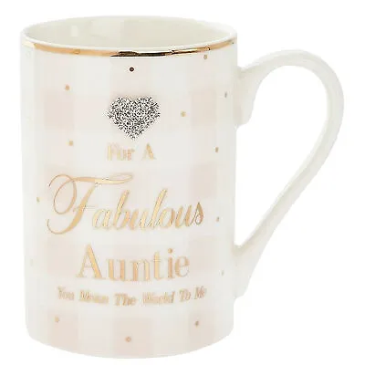 Mad Dots Gift Boxed Checked Mug Cup With Wording And Diamante Heart - Auntie • $16.50