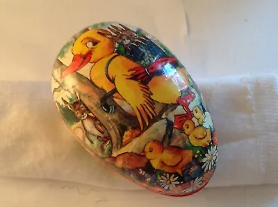 Vintage Paper Mache Easter Egg Mama Duck Ducklings Baby Rabbits West Germany • $11.95