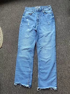 Zara Denim Light Blue Straight Leg Jeans Distressed Size 6 • £5.99