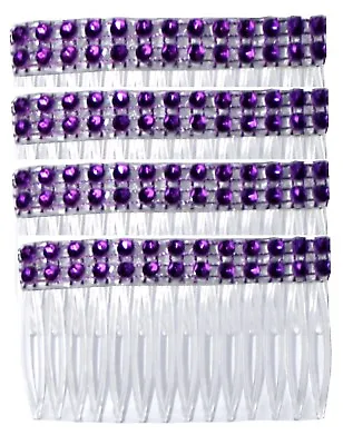£2.40 • Buy A Pack Of 4 Purple Clear Grip Hair Combs Slides 7cm With Diamante Effect 