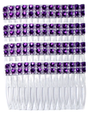 £2.40 • Buy A Pack Of 4 Purple Clear Grip Hair Combs Slides 7cm With Diamante Effect 