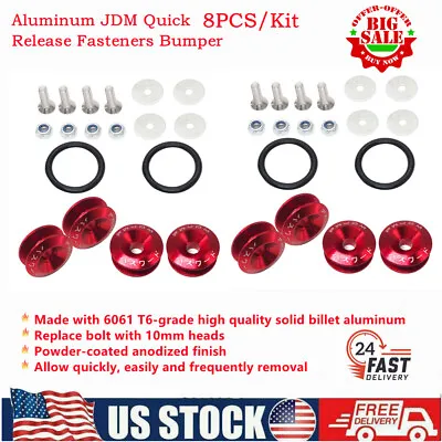 8pcs Red Aluminum JDM Quick Release Fastener Bumper For Car Fender Hatch Lid Kit • $12.86