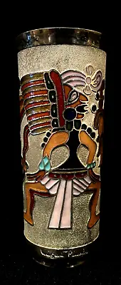 Vintage Miguel Pineda Enameled Silver Aztec/Maya Flare Vase~Signed EVC • $225