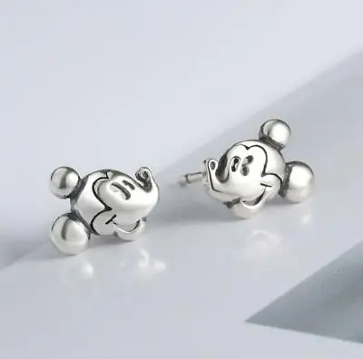 Silver Adorable Tiny Disney 3D Mickey Mouse White Gold Plated Earrings Stud • $8.99
