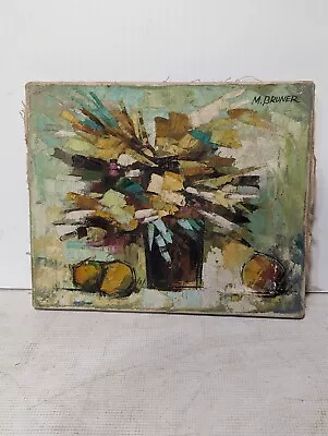 Vintage Painting Abstract Floral Arrangement On Canvas Signed 12  X 10  • $69.99