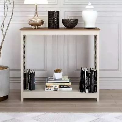 GALANO Console Table 31.5  H X 38.1  L Rectangle Wood Frame Ivory W/ Knotty Oak • $112.37