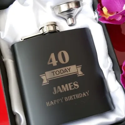 £8.75 • Buy ANY AGE Personalised Birthday Engraved 6oz Hip Flask Gift 30th 40th 50th Dad