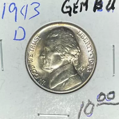 1943-d Jefferson  Silver  War Nickel ~ Gem Bu ~beautiful Coin~ • $10