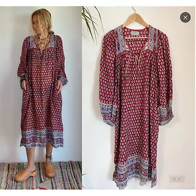 Vintage S Kumar Indian Paisley Printed Cotton Gauze Boho Dress • $195