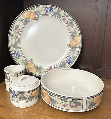 Mikasa 5-piece Hostess Set Intaglio Garden Harvest Platter Sugar Creamer Bowl • $45