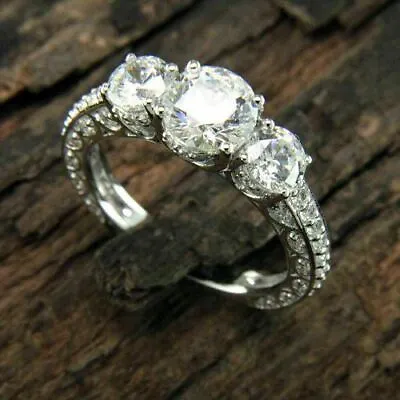 3.50 CT Round Cut Diamond 3 Stone Engagement Wedding Vintage Style Ring 14k Gold • $281.20