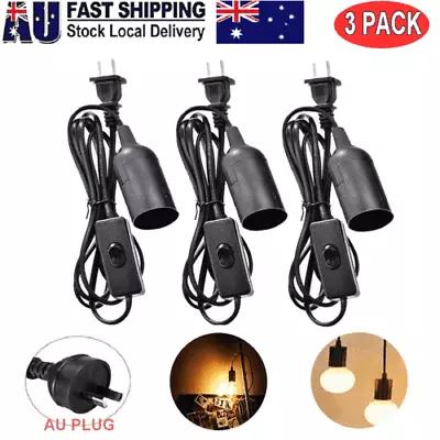 3 Pack E27 Socket Base AU Plug Hanging Pendant Light Lamp Bulb Cord With Switch • $22.99