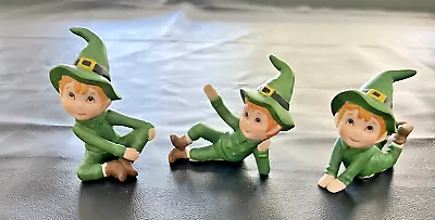 X3 Vintage Irish Green St Patricks Pixie Elf Leprechaun Figurines LEFTON? • $24.99