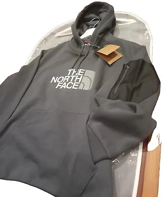 The North Face Tech Hoodie Big Logo Zip Up Stash Pocket Grey & Black Mens Sz XL • $59.97