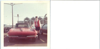 $25 • Buy One Of A Kind Color Vintage Photograph 3.5x3.5 - Girl With Sports Car