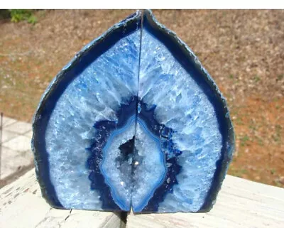 Agate Geode Blue Bookends-Exc Colors And Patterns-Druzy Centers-4 Lbs 15 Ounces • $61.99