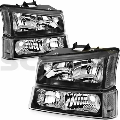 Fits 2003-2006 Chevrolet Silverado Black Housing Headlights Assembly Pair Lamps • $61.99