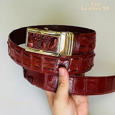 Dark Red Genuine Real Alligator Leather Skin Men Belt Crocodile Leather Belt • $75