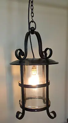 Large Arts And Crafts Wrought Iron Lantern For Hall Porch Or Gate Light • £210