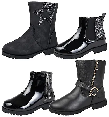 £9.95 • Buy BMS Buckle My Shoe Girls Faux Leather Mid Calf Glitter Ankle Boots Shoes Size