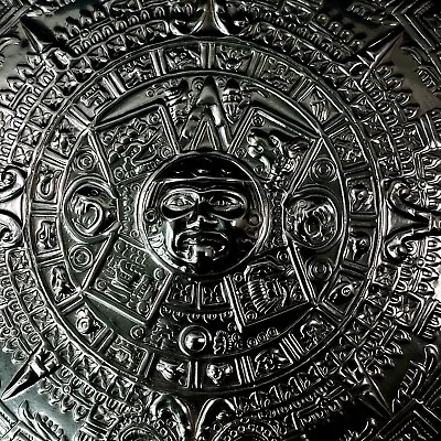 Vintage Embossed Mexican  Aztec  Brass  Calender  11  Rare Wall Hanging. • $45.14