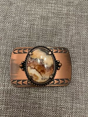 Vintage Western Style Copper Coloured Belt Buckle With Polished Stone • $18.29