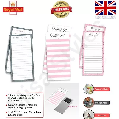 Magnetic Shopping List Pad 80 Pages Notepad Meal Planner Tear Off Memo Fridge • £3.15