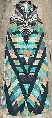 Mara Hoffman Dress S Multicolor Prism Maxi Sleeveless Button Front $280 Retail • $109.99