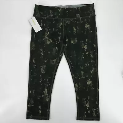 NWT Marika Sport Women's  Athletic Crop Pants Leggings Sz L 12-14 Green Abstract • $15.97