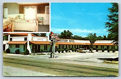 DeQueen AR Ad Western Motel Ranch Style Dual View Furniture Old Car Postcard H5 • $12.97