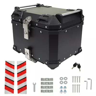 Black 45L Motorcycle Top Case Tail Box Thick Aluminum Hard Trunk With Backrest • $119.05