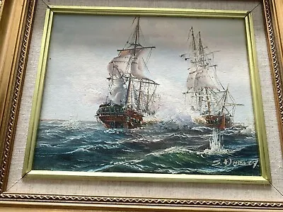 Vintage Naval Battle Seascape Original • £269